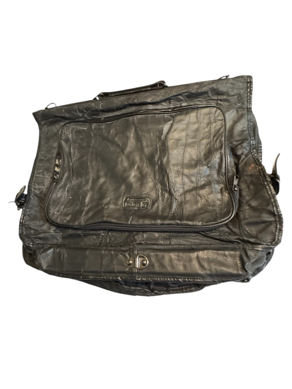 Vintage Aged Classic Black Vegan Leather Garment Duffel Bag for Men
